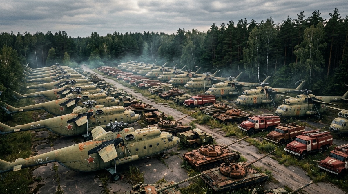 Кладбище радиационной техники Рассоха в Чернобыле