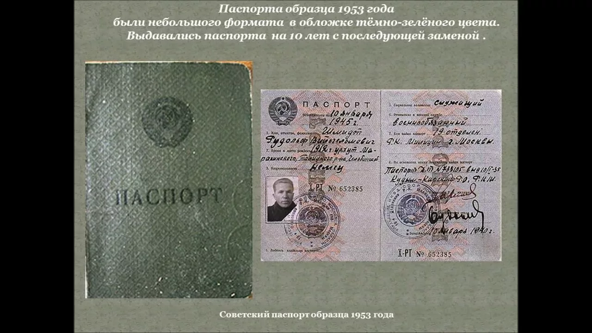 Советский паспорт образца 1953 года (в 1959 году были такие же). 