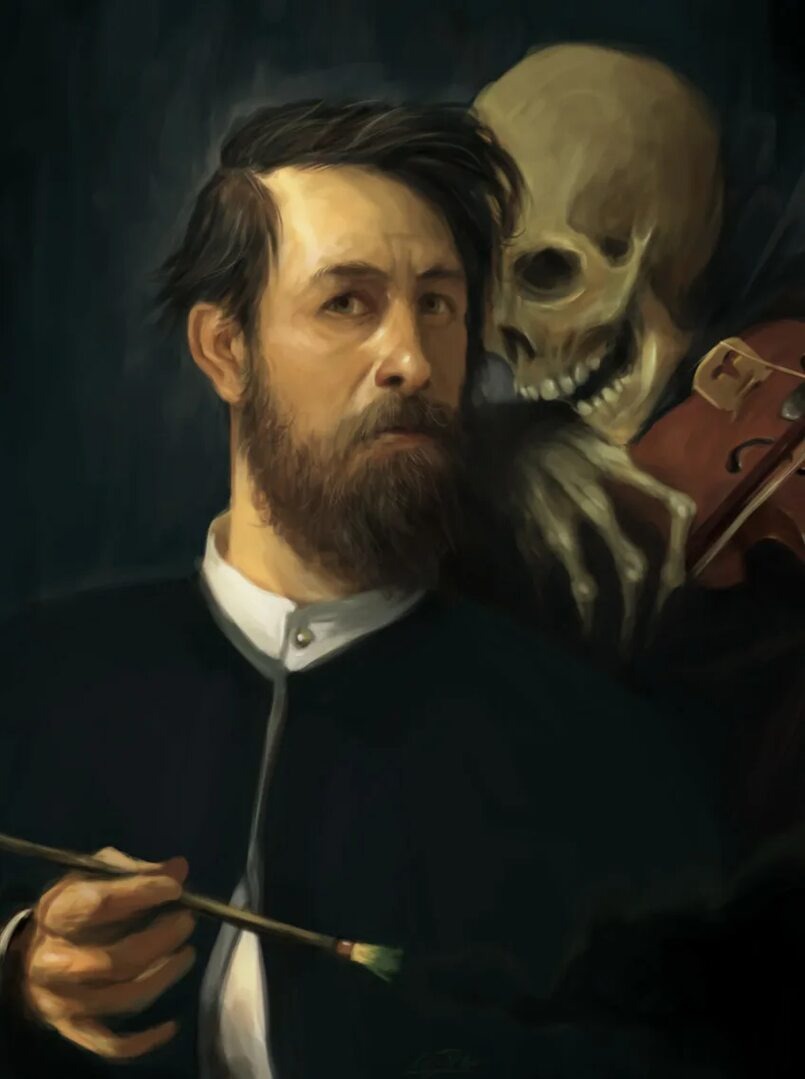 «Автопортрет со Смертью, играющей на скрипке» — Арнольд Бёклин, 1872 год. 