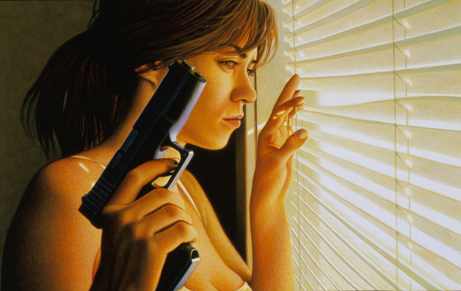 КАРТИНА ХУДОЖНИКА АНДРЕЯ ВАЛЬКО /  Andrew Valko / Подозрительные звуки 2000 Акрил на панели 10 x 16 дюймов