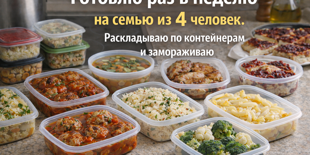 Готовлю раз в неделю на семью из 4 человек. Раскладываю по контейнерам и замораживаю.