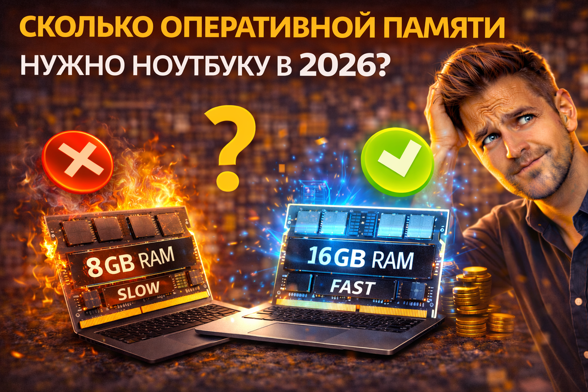 Сколько RAM нужно ноутбуку в 2026: сравнение 8 ГБ, 16 ГБ, 32 ГБ и 64 ГБ для игр, работы с ИИ и повседневных задач. Рекомендации по выбору ОЗУ.
