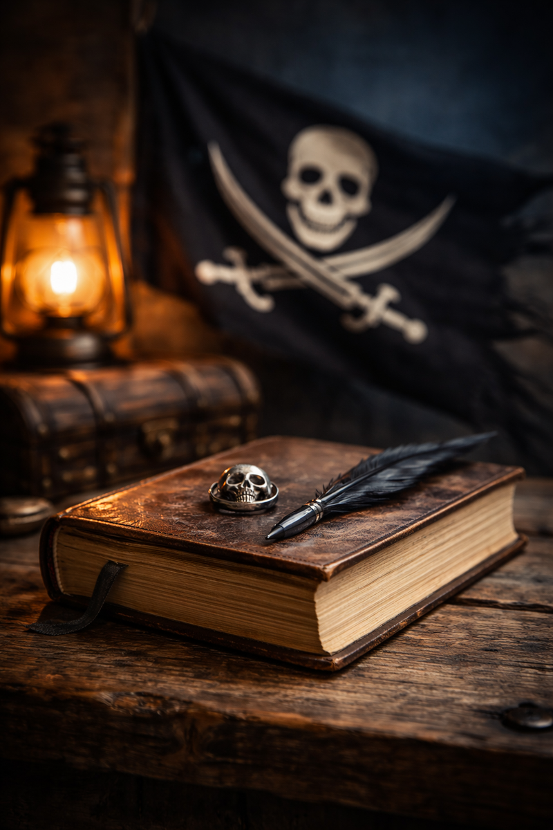 пиратский флаг с написанной книгой