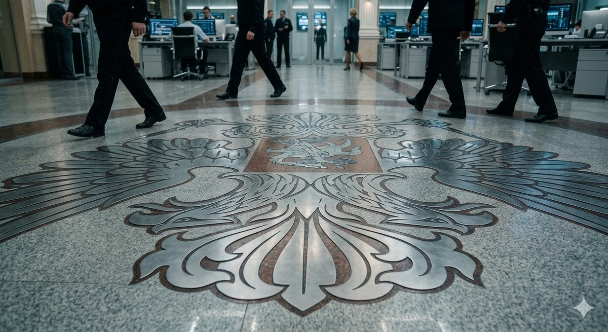 Если что на этой картинке нет герба на полу, просто похожая стилистика.