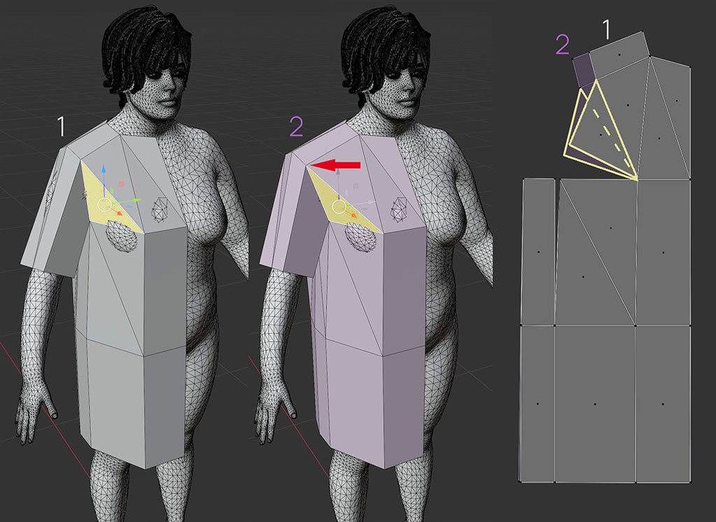 рис. 2. Влияние размера плеча на раствор вытачки