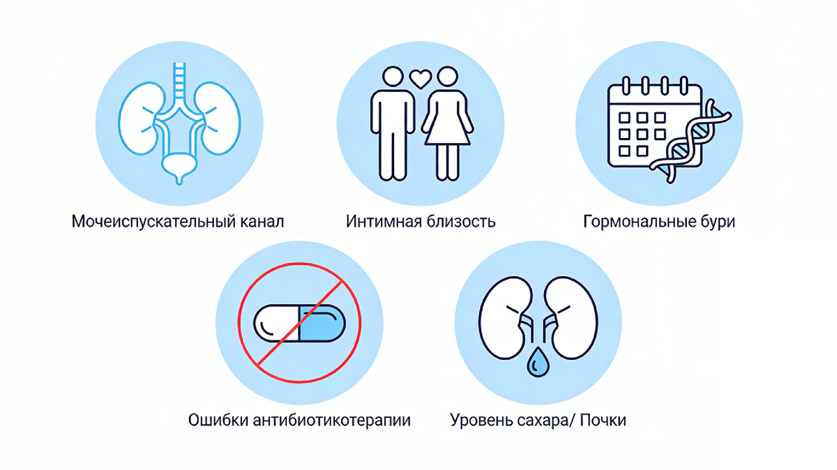 Причины хронического цистита: анатомия, половая жизнь, гормоны, устойчивость к антибиотикам, диабет.