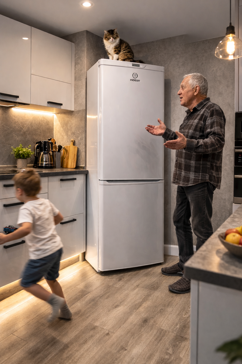 Холодильник высокий, почти два метра. Дед говорит — брали по акции, но оказался очень удачный.