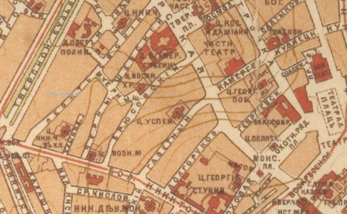 Брюсовский переулок на карте Москвы 1890 года. С сайта www.retromap.ru.