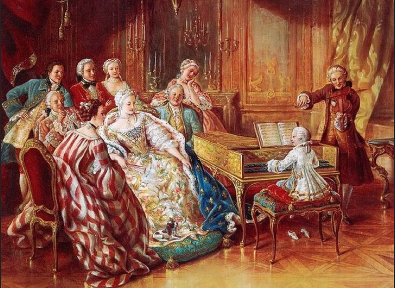 Моцарт с отцом дают концерт для императрицы Марии-Терезии. Фрагмент картины.