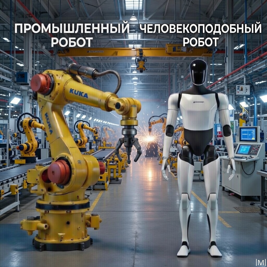 Эволюция на производстве: от классических манипуляторов, работающих строго по алгоритму, к автономным антропоморфным роботам под управлением физического ИИ.