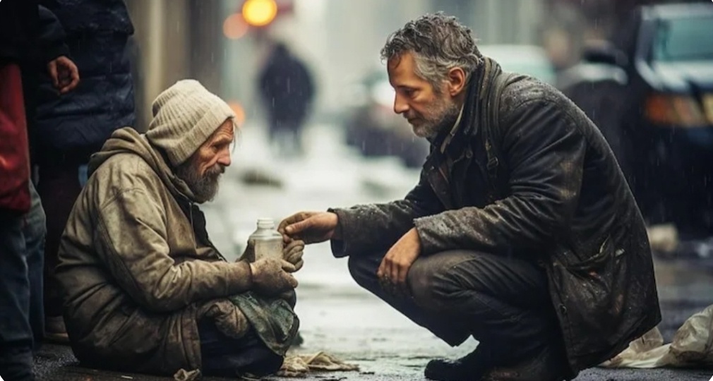 Алексей встретил голодранца и помог ему. А отблагодарил его когда это было необходимо больше всего