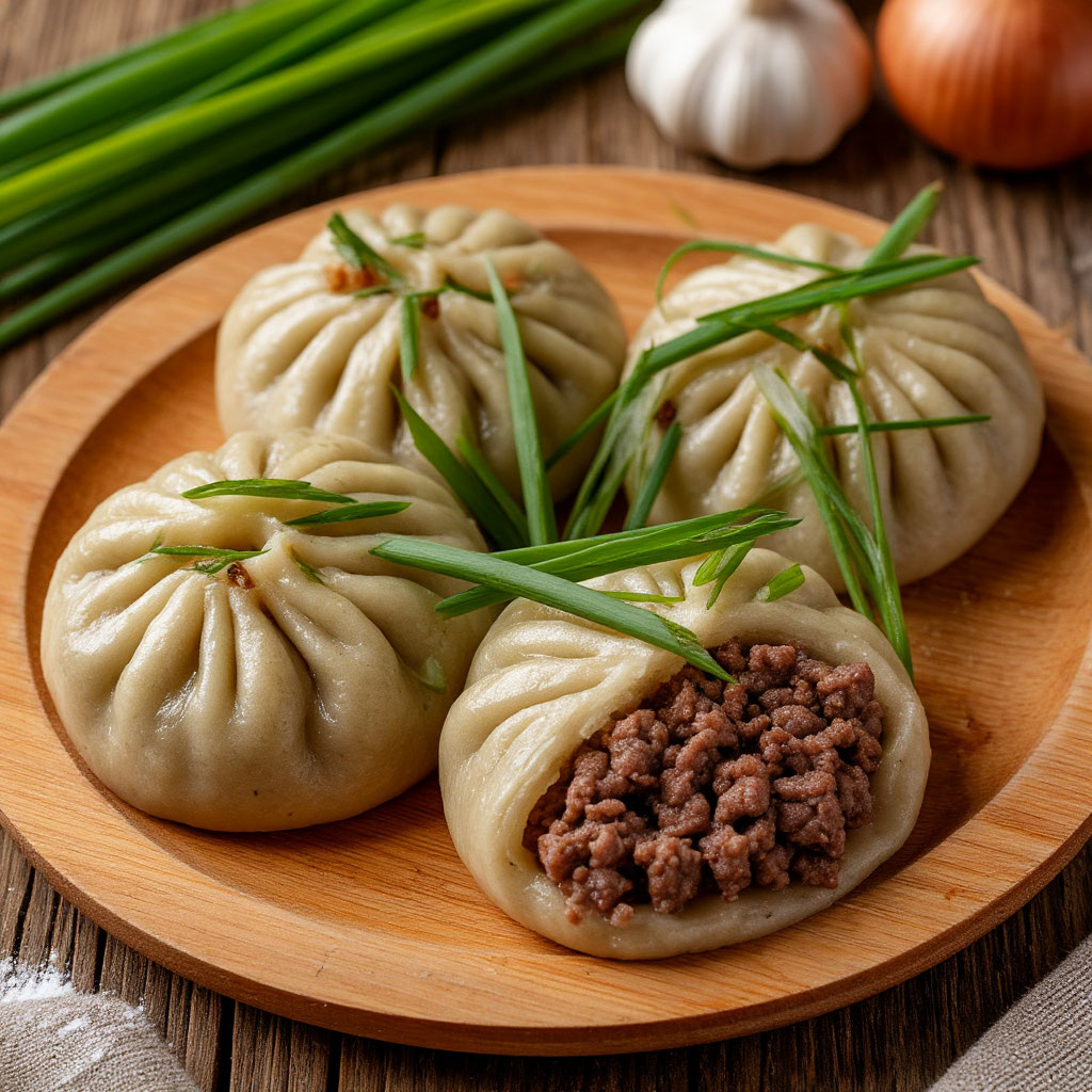 Бурятские буузы с говядиной и диким луком 