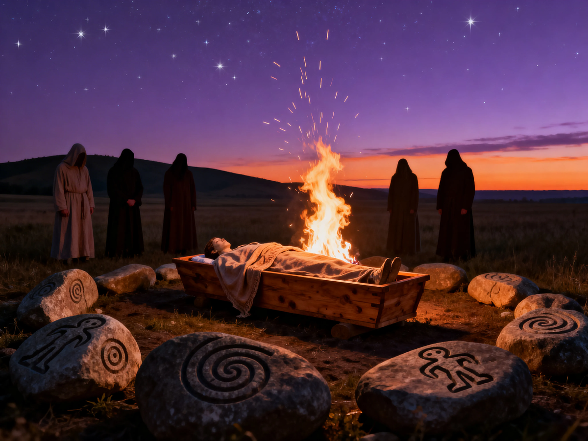 Они верили: огонь не убивает — он освобождает. Дым уходит в небо, значит, и душа отправляется туда же. 7000 лет спустя мы возвращаемся к тому же обряду — просто теперь у нас газовые печи и колумбарии.