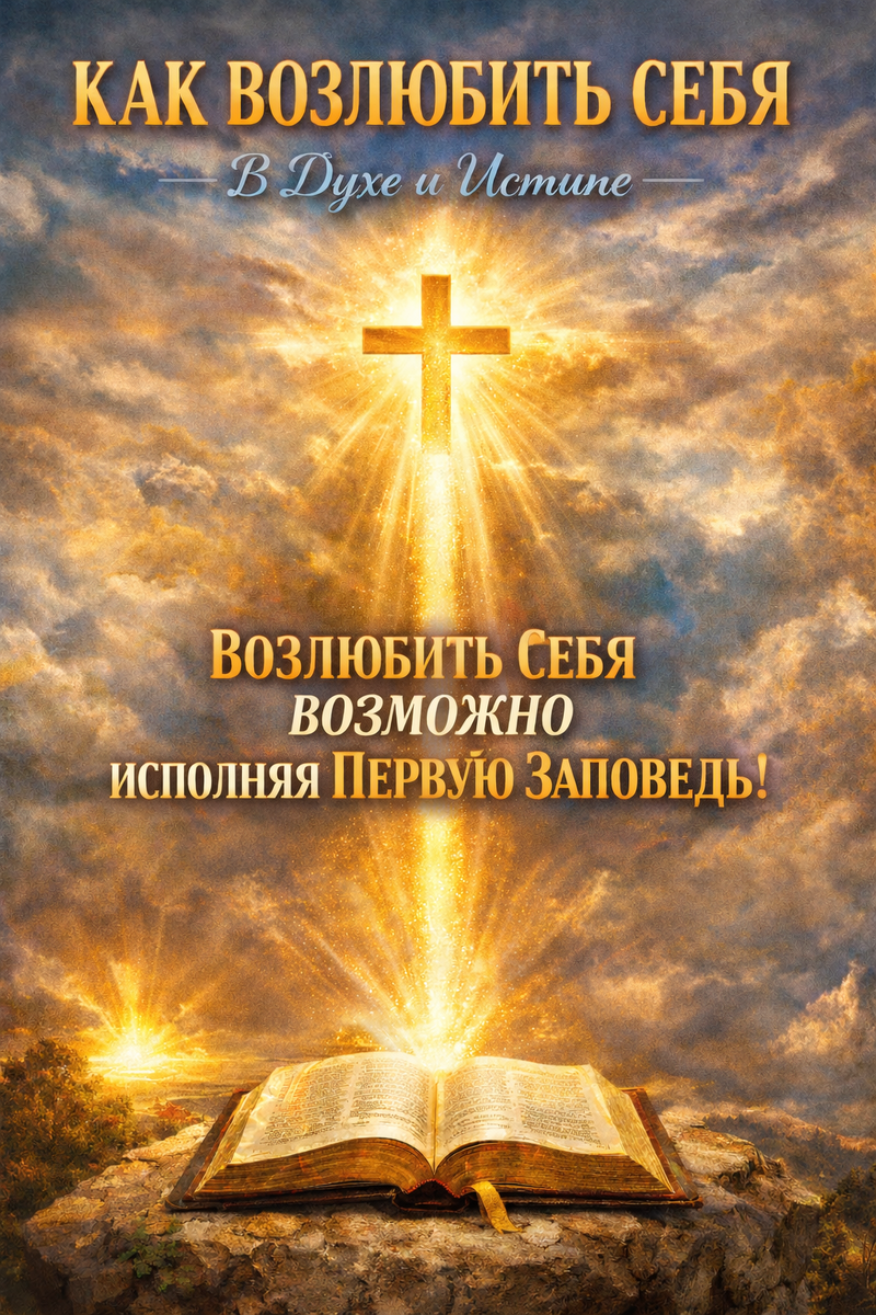 На картине центральное место занимает сияющий золотой крест, символизирующий Дух Божий и Истину. Из крестa исходят мягкие золотые лучи света, которые пронизывают всё абстрактное пространство, окрашенное в золотые, белые и голубые тона. Эти лучи символизируют Дух Божий и Свет Слова, который ведёт к исполнению Первой Заповеди.

На переднем плане — открытая Библия, с которой исходит световой поток, соединяющий землю и небо. Свет исходит из книги прямо к кресту, подчёркивая порядок, закон и Слово Божие как путь к истинной любви к себе.

В центре композиции размещён единственный текст:

«Возлюбить себя ВОЗМОЖНО ИСПОЛНЯЯ ПЕРВУЮ ЗАПОВЕДЬ!»