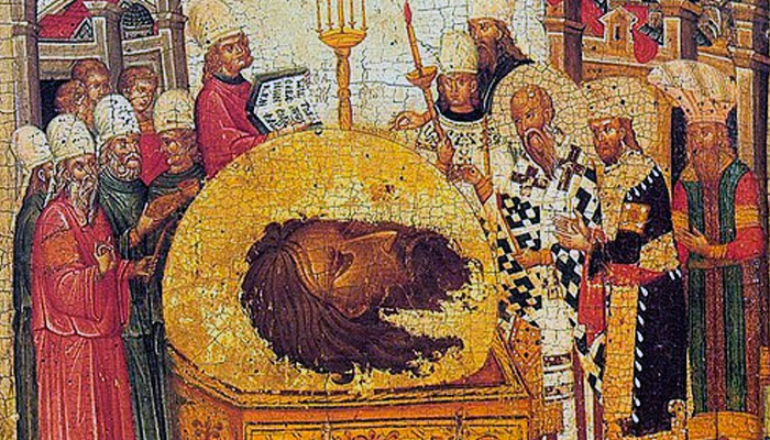 Обретение главы пророка Иоанна (фрагмент иконы XIV века, Афон) Фото: wikimedia.org
