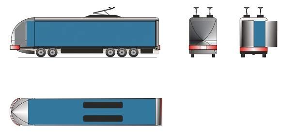 Эскиз контейнеровоза GITS c 40 футовым стандартным контейнером в фургоне.
Рисунок из первой версии концепции GITS. Была идея сделать платформу универсальной, чтобы в будущем отказаться от контейнеров совсем, но сохранить возможность перевозить и их. Сам контейнер весит достаточно много, поэтому возможно будет отказаться от него в будущем. Тут я, опять-таки, слишком опередил время.
В первых моделях на первых порах уместно уместно будет размещать контейнер на открытой платформе за обтекателем, а пантографы перенести на верх обтекателя (примерно так, как это реализовано на eHighway).
Это для будущих дизайнеров, если таковые объявятся.
А уж какое раздолье для дизайнеров будет в пассажирских модулях, особенно в "гостиничных", где модуль будет представлять из себя гостиницу на колесах. Система GITS предоставляет идеальные условия для сна. Там практически не чувствуется движение за счет отсутствия ускорений и торможений. Торможения и ускорения имеют место быть только на сходе (входе) с основной трассы или при переходе на другую.