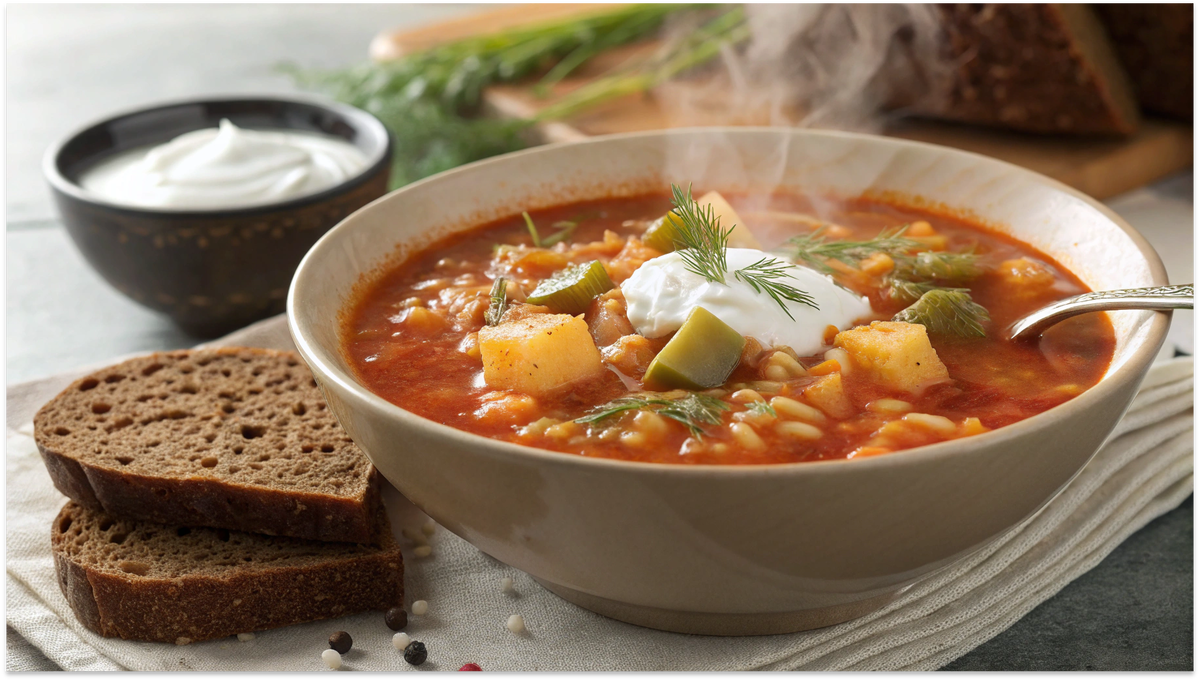 Рассольник с курицей и рисом