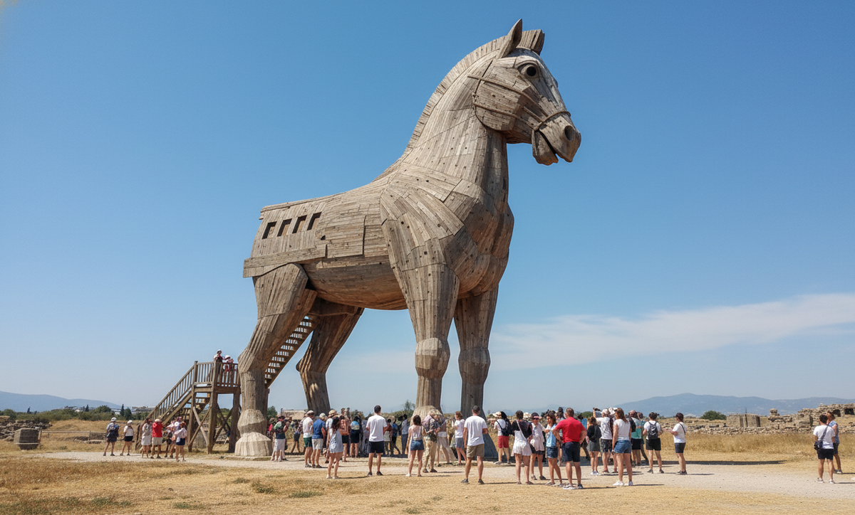 Троянский конь в археологическом парке Троя, Турция.
