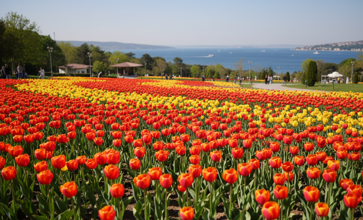 Фестиваль тюльпанов в Стамбуле 2026, парк Эмирган в пик цветения в апреле.