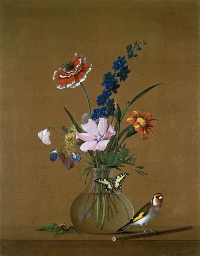Ф. Толстой. Букет цветов, бабочка и птичка. 1820