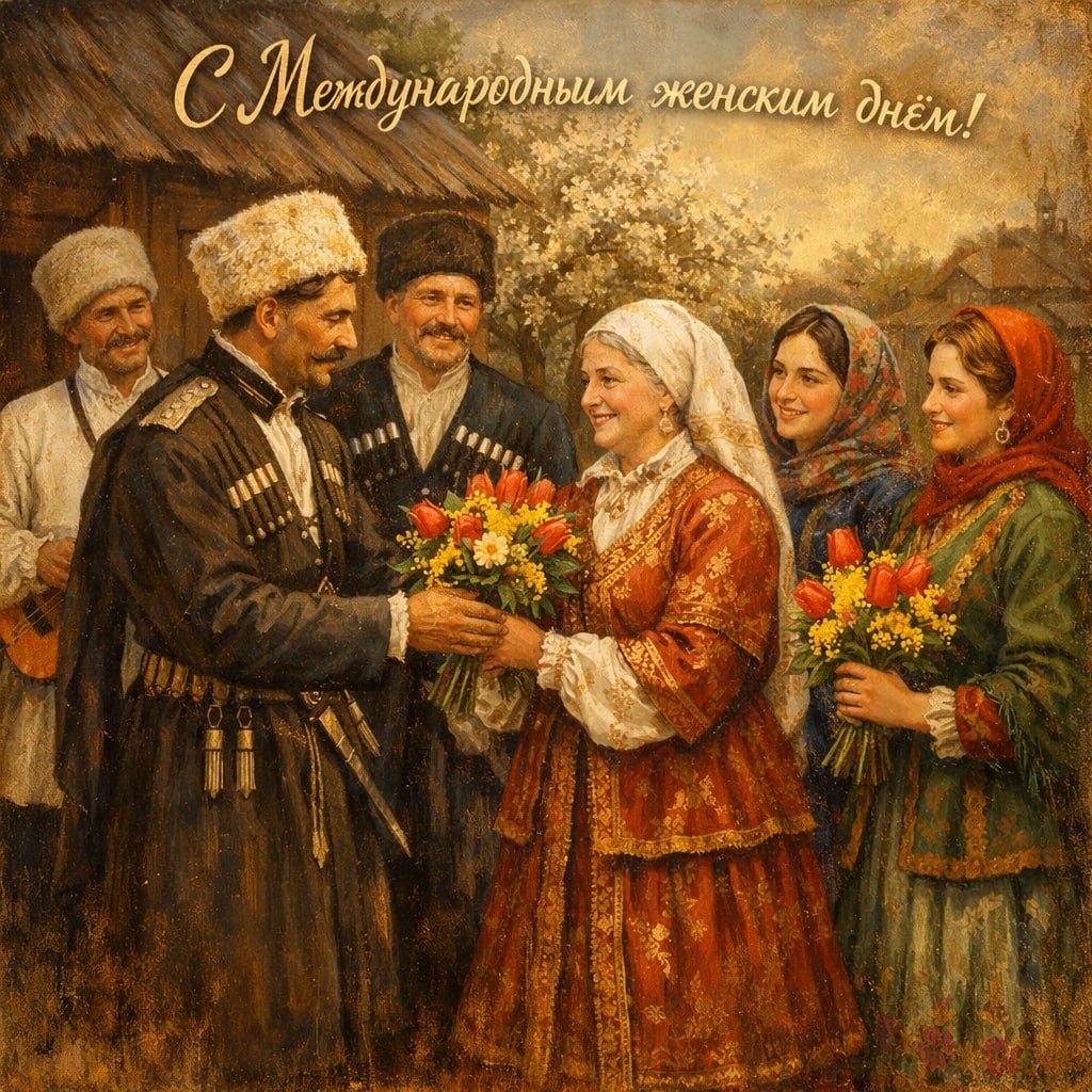 🌷 Дорогие женщины!
 От лица казаков поздравляю вас с Международным женским днём - 8 Марта!

Первый весенний праздник по праву посвящён вам - тем, кто наполняет жизнь светом, теплом и заботой.
В этот день мы с особой благодарностью говорим слова уважения нашим дорогим женщинам - матерям и бабушкам, дочерям и сёстрам, подругам, коллегам и соратницам.

Ваше терпение, мудрость, доброта и душевная щедрость делают мир вокруг по-настоящему тёплым и живым.

Именно благодаря вам сохраняются самые важные ценности - любовь, семья, верность и уважение друг к другу.

Вы бережно храните семейный очаг, поддерживаете близких, вдохновляете на добрые дела и помогаете преодолевать любые трудности. Ваша энергия, жизнелюбие и умение сочетать заботу о семье с профессиональными достижениями вызывают искреннее восхищение.

От всей души желаем вам крепкого здоровья, счастья и гармонии. Пусть в ваших домах всегда царят любовь, понимание и уют, а каждый день приносит радость, новые силы и светлое настроение.

С праздником. Любо! 🌷