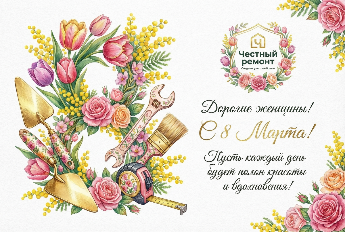 Команда компании «Честный ремонт» от всей души поздравляет с 8 Марта!