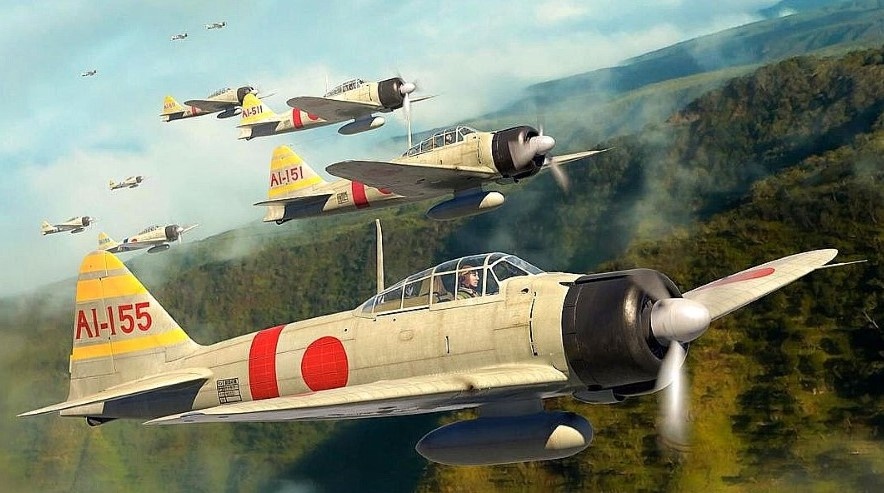 "Тора! Тора! Тора!" С сайта www. artstation.com. Обратите внимание, что "Зеро" все еще летают тройками.