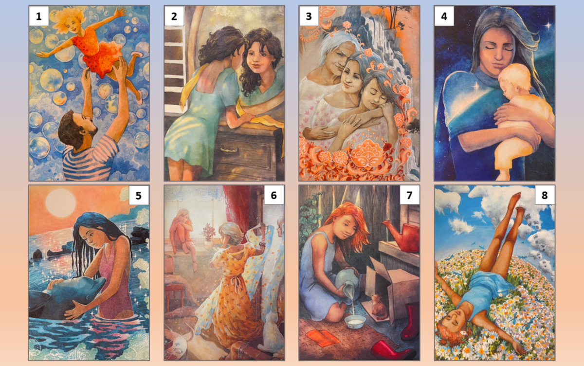 Случайные карты из колоды «Женские инициации. Девочка» (авт. М. Хомякова). Коллаж мой