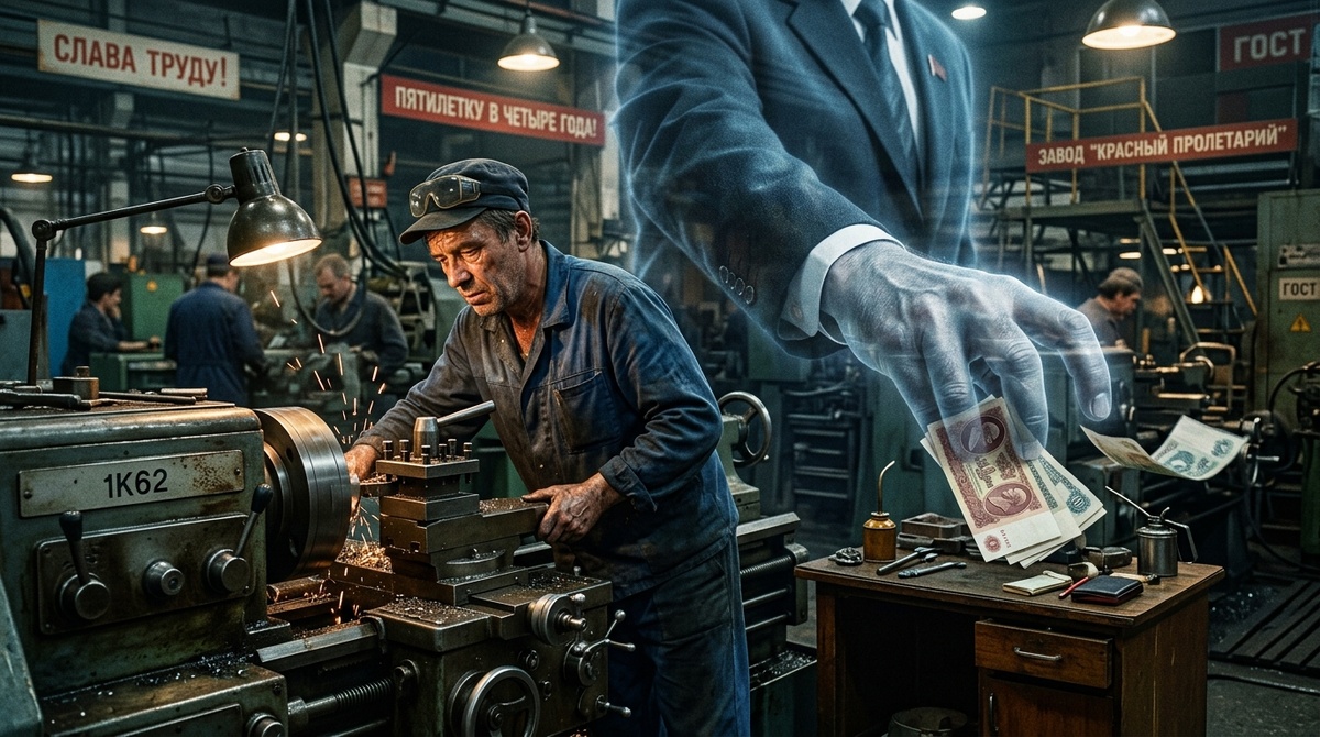 Изъятие прибавочной стоимости у советского рабочего на заводе