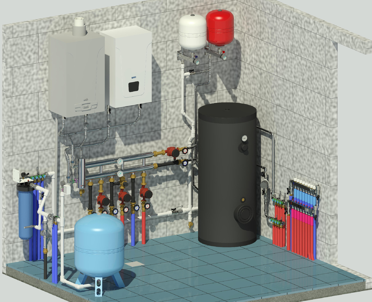 Котельная одноэтажного дома с гаражом