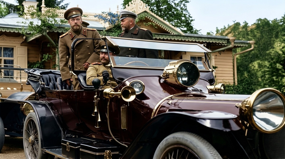 Николай II в автомобиле. Восстановленные цветные фото царской России