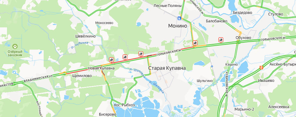    На Горьковском шоссе движение в сторону Москвы перекрыто из-за массового ДТП