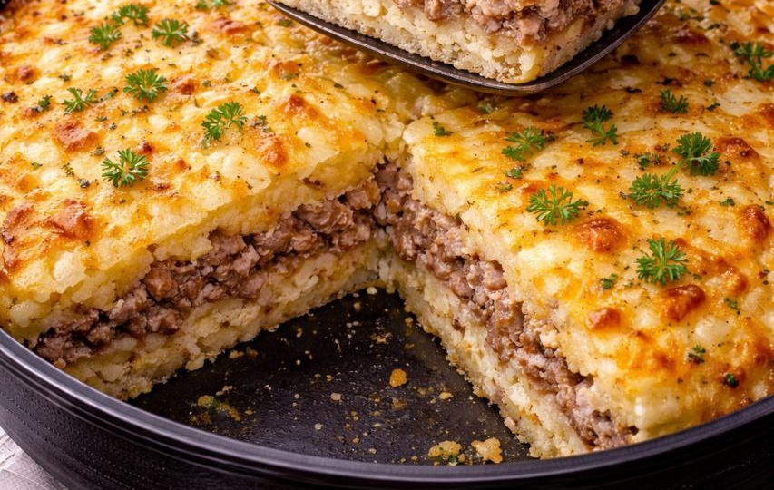 Картофельная запеканка с фаршем на сковороде — простой и сытный ужин