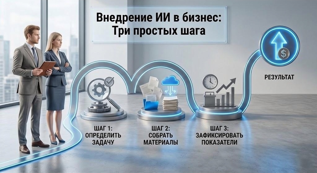 Владелец малого бизнеса готовится к внедрению ИИ: собирает материалы и фиксирует базовые показатели перед запуском