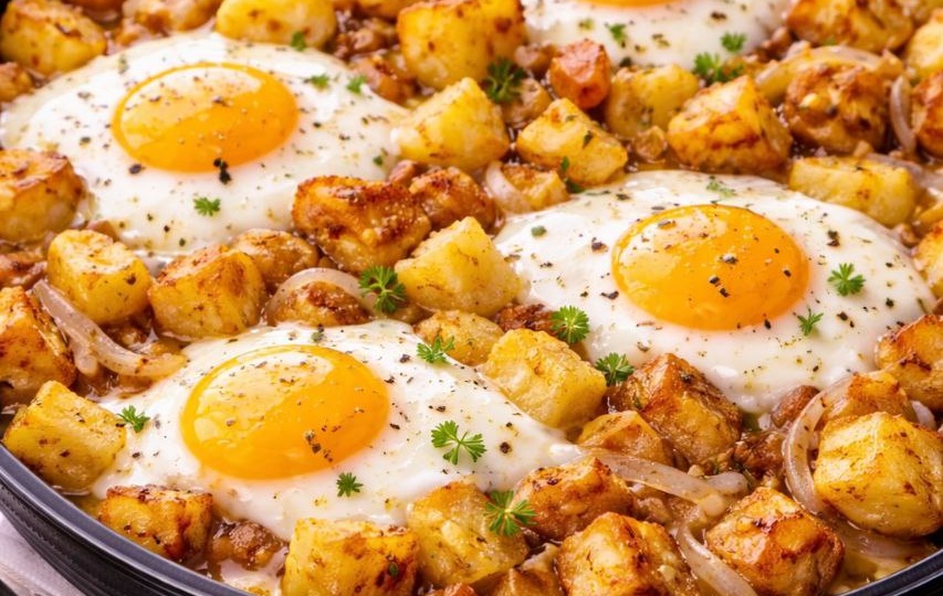 Картошка с яйцом и луком на сковороде — простой ужин из самых обычных продуктов
