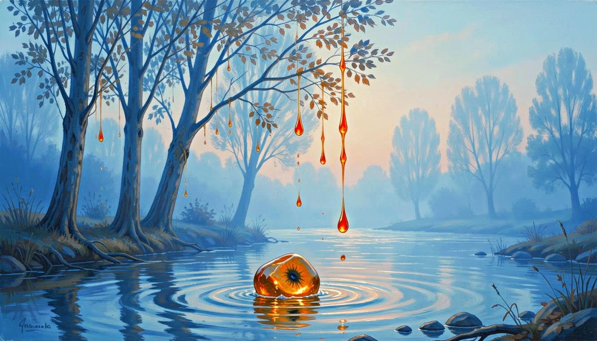 Слёзы, падая в воду, застывали янтарём.