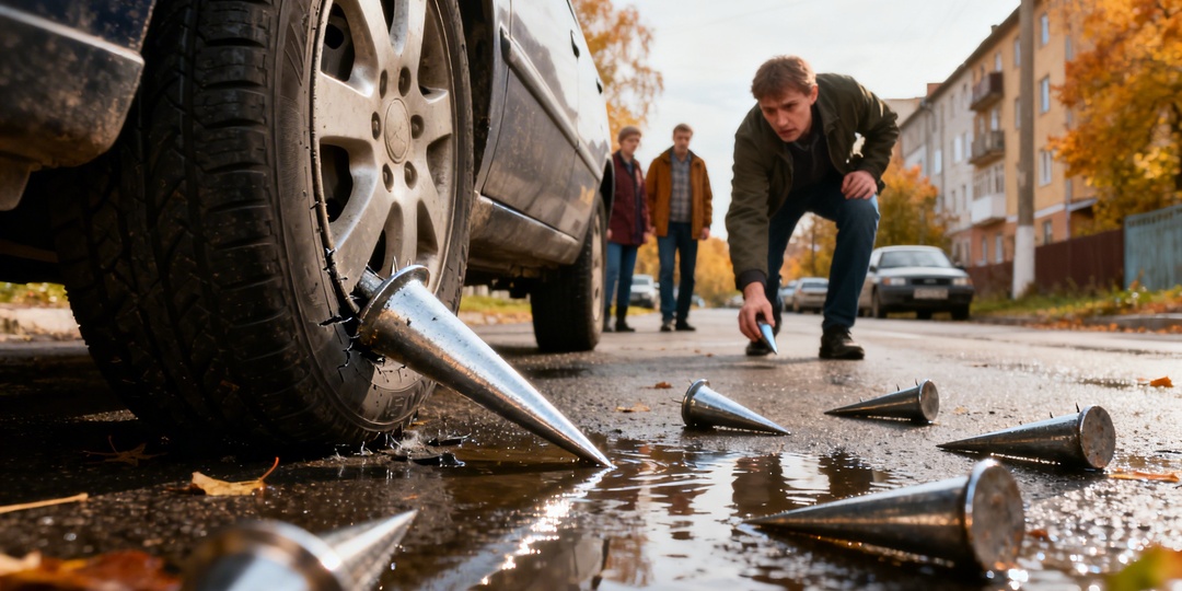 В Бернгардовке снова находят опасные шипы на проезжей части