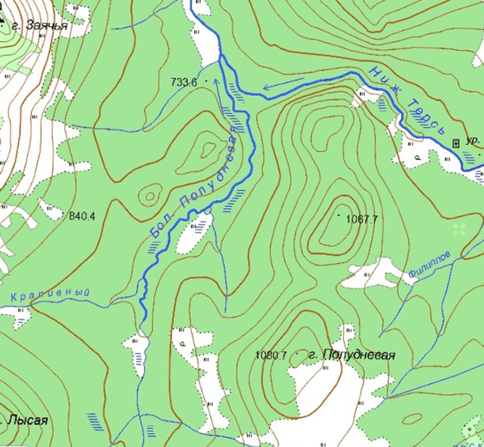Река Большая Полудневая. Фрагмент карты, 2001г