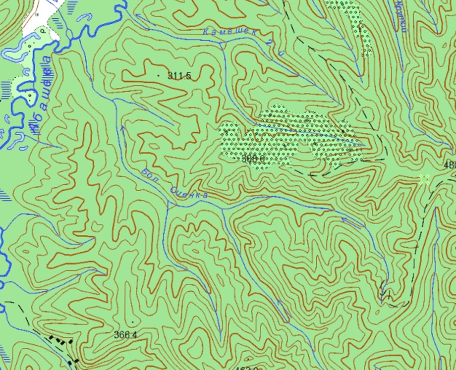 Река Большая Сиенка. Фрагмент карты, 2001г.