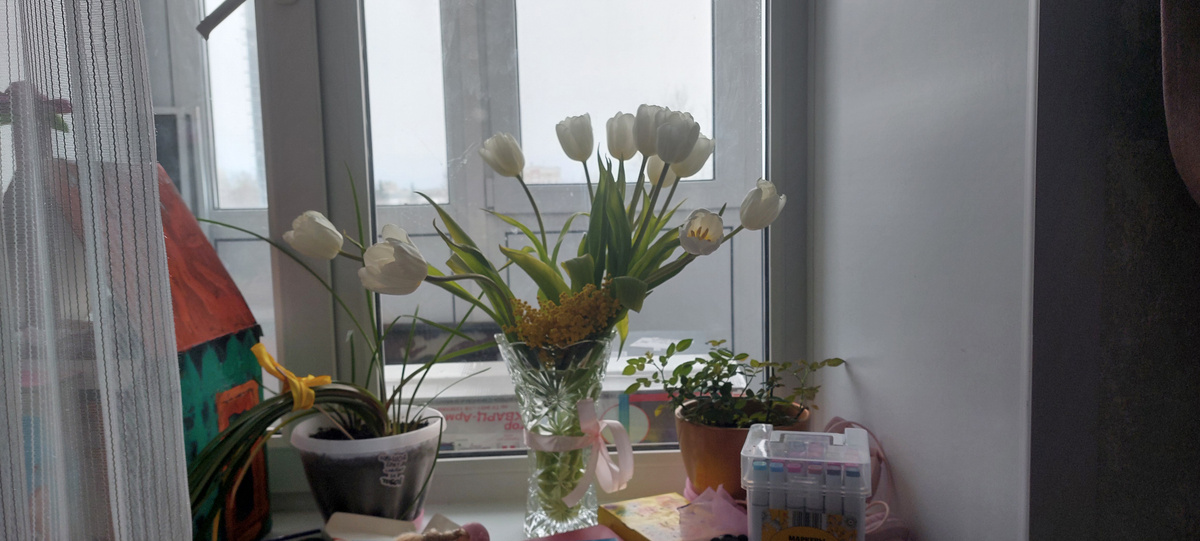 А эти цветы папа подарил дочке=нашей внучке. И фото ее.