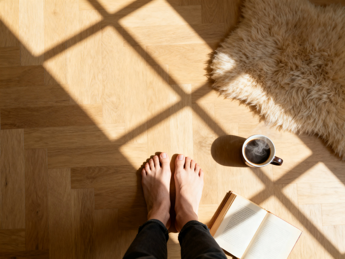 Тёплый пол, утренний свет, босые ноги и чашка кофе. Тысячи лет люди искали этот момент уюта. От холодной земли до умных покрытий — как мы научились чувствовать дом ногами?