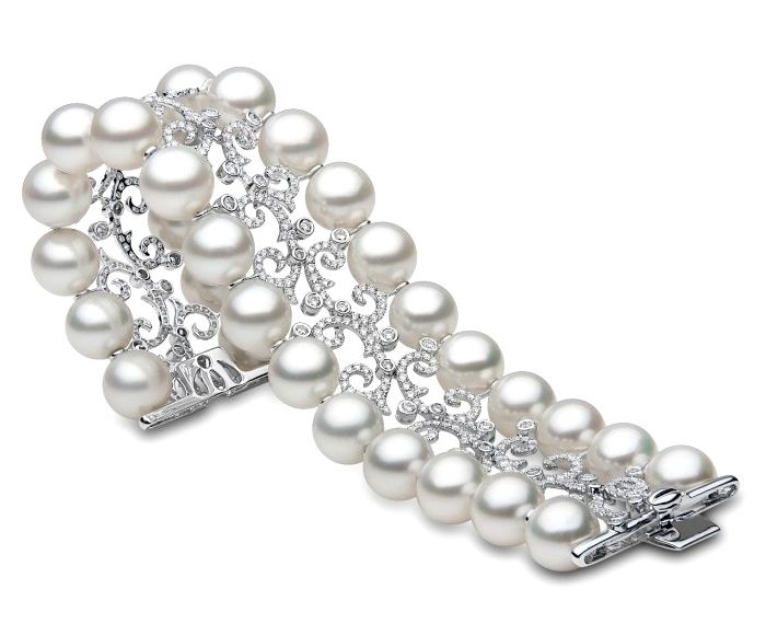 Браслет  с жемчугом из белого золота и бриллиантов