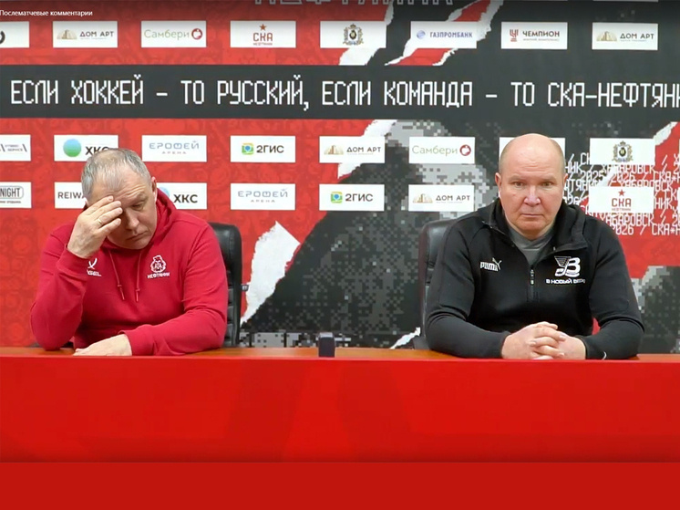     Главные тренеры «СКА-Нефтяника» и «Водника» прокомментировали второй матч полуфинала в Хабаровске (3:2 ОТ). Фото: скриншот с видеозаписи пресс-службы ХК "СКА-Нефтяник"