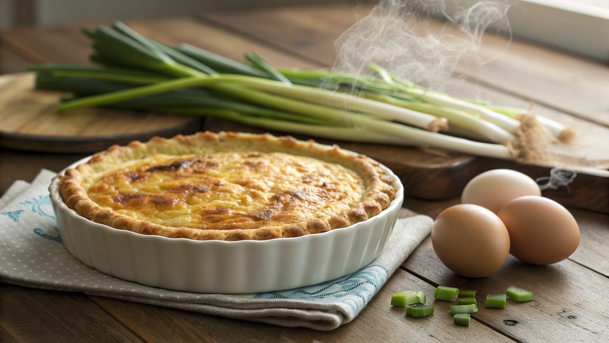 Заливной пирог с луком и яйцом