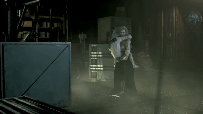 Gif картинка "Грейс кладёт Эмили на железную поверхность"