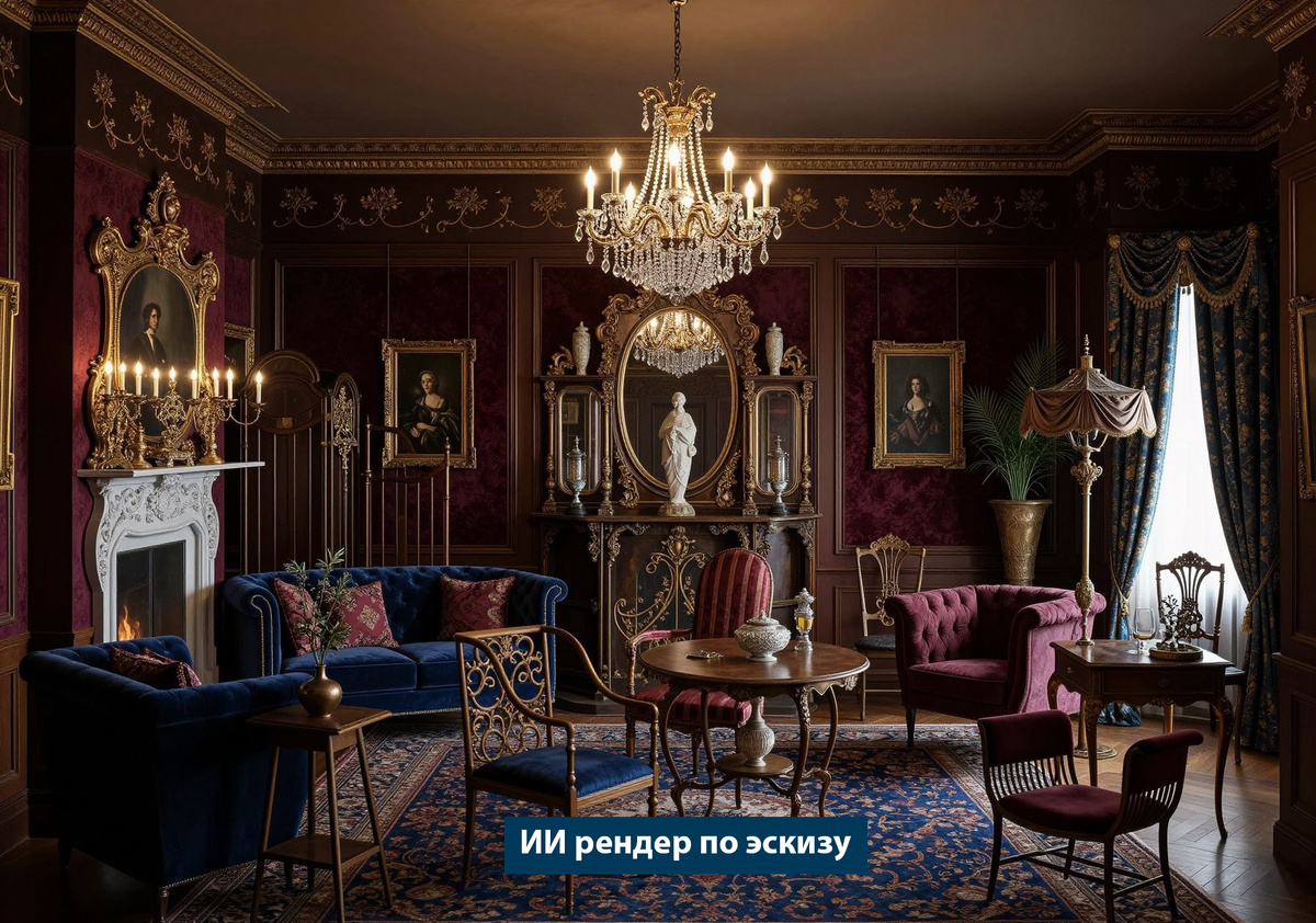 ИИ рендер интерьера по эскизу копия