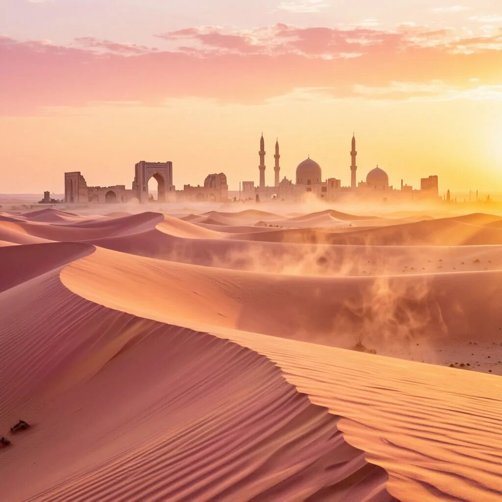 Пески Ирана. Иллюстрация сгенерирована нейросетью