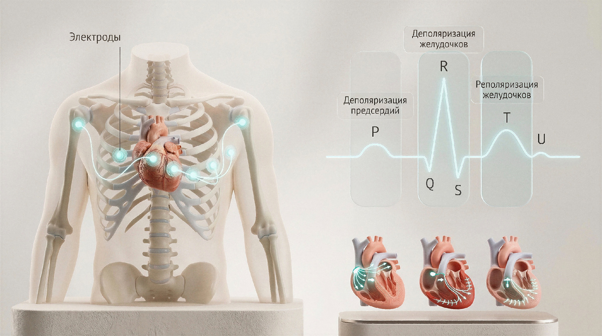 ЭКГ фиксирует активность клеток сердечной мышцы 