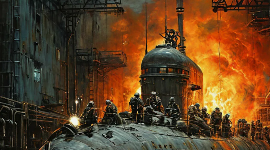 Пожар на подводной лодке. Сделано в "Шедеврум".