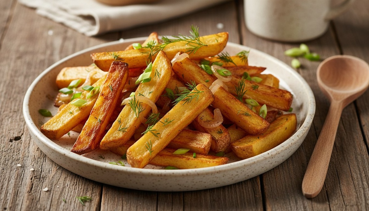 Жареная картошка с луком — вкус детства. Хрустящая корочка снаружи, мягкая внутри. Главный секрет — солить в самом конце, чтобы картофель остался румяным, а не потушился